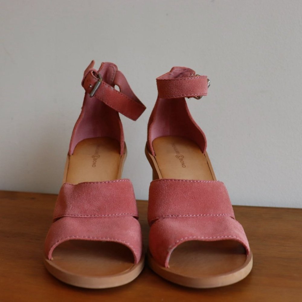 Pink Suede Wooden Heels